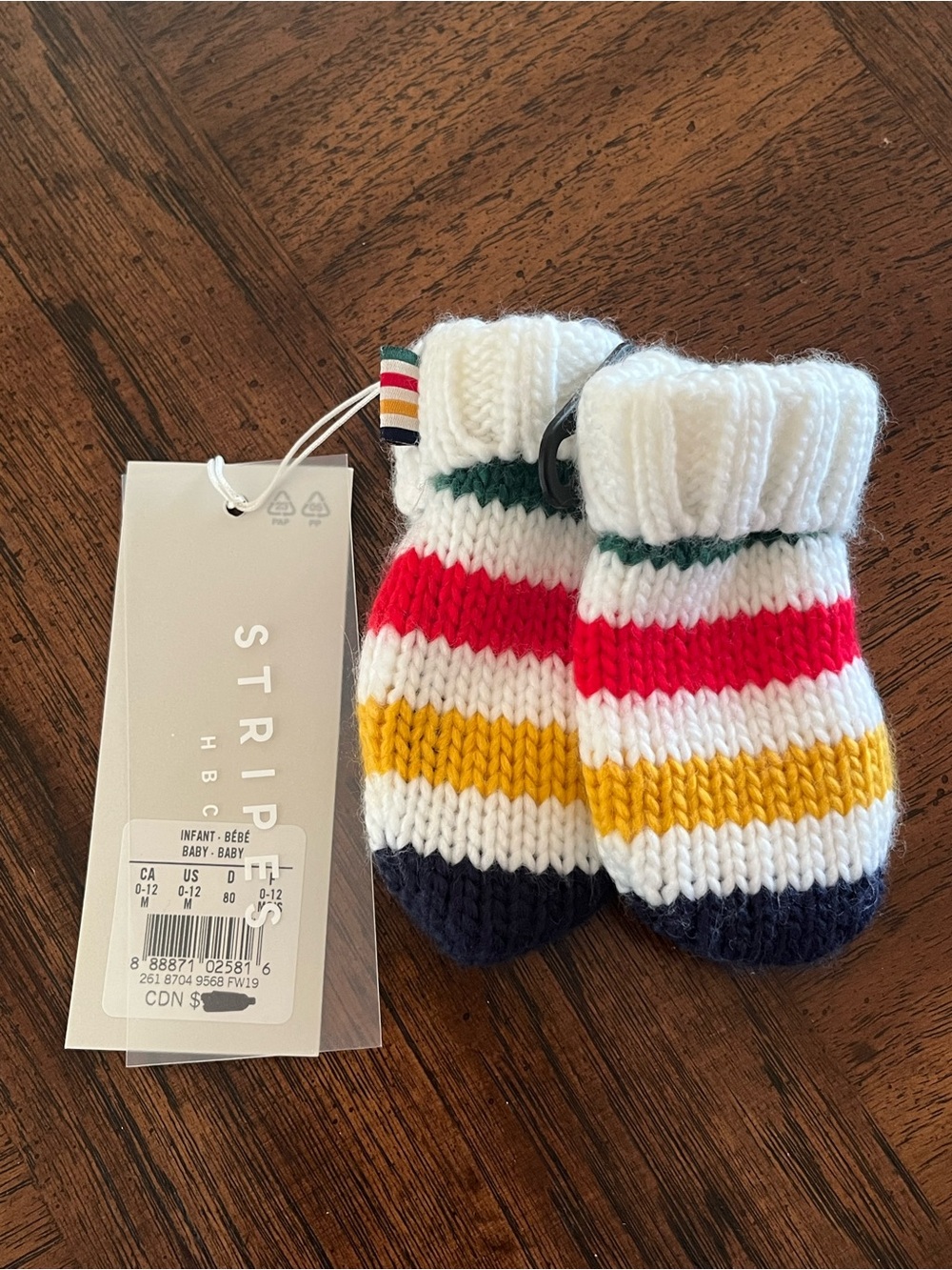 Hudson’s Bay Company HBC Stripes Infant Mittens/Gloves 0-12 mons